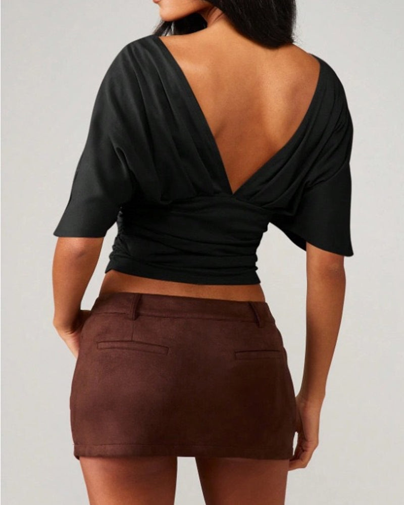 Haut Col V Manche Chauve-Souris Taille Attache