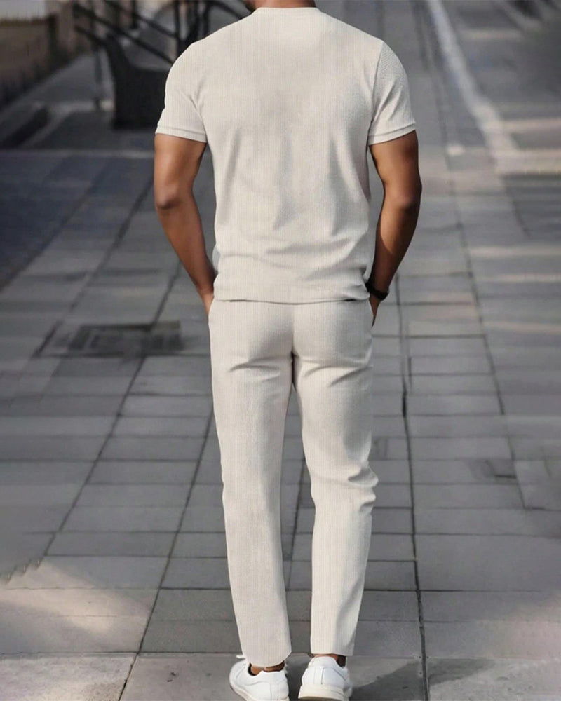 Ensemble Homme Col Rond Unie Cordons