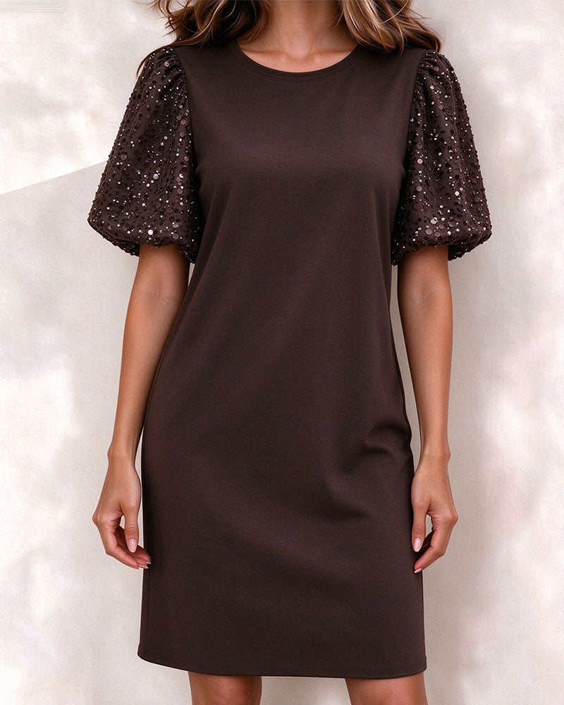 Robe Manches Bouffantes À Sequins Ligne A