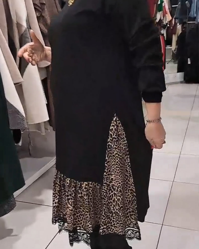 Robe Coupe Ample Grande Taille Imprimé Léopard Inséré