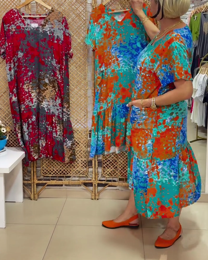 Robe Col V Dégradé Imprimé Multicolore