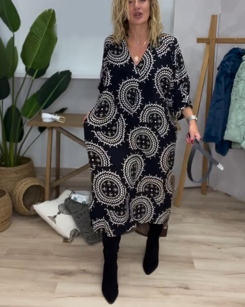 Robe à col V et manches longues