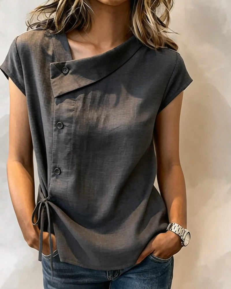 Blouse Uni Col Asymétrique