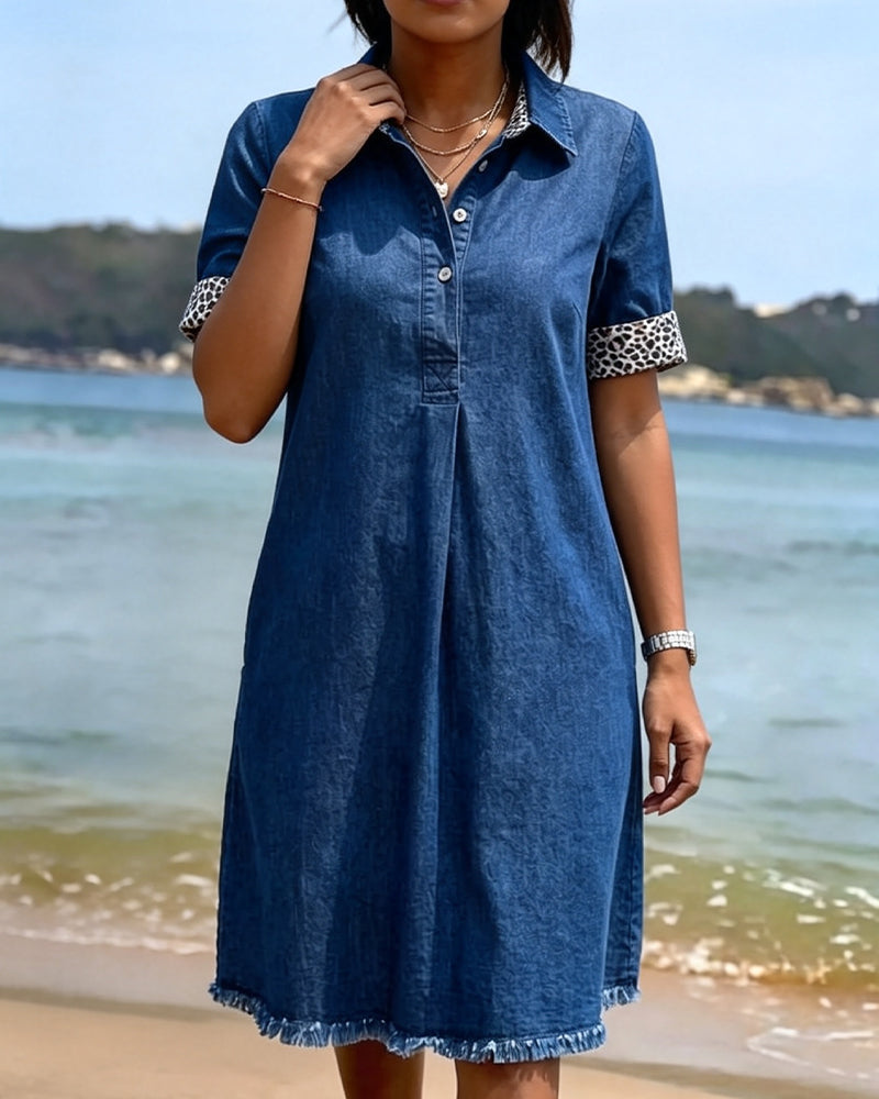 Robe Léopard Patchwork Col Manches Courtes