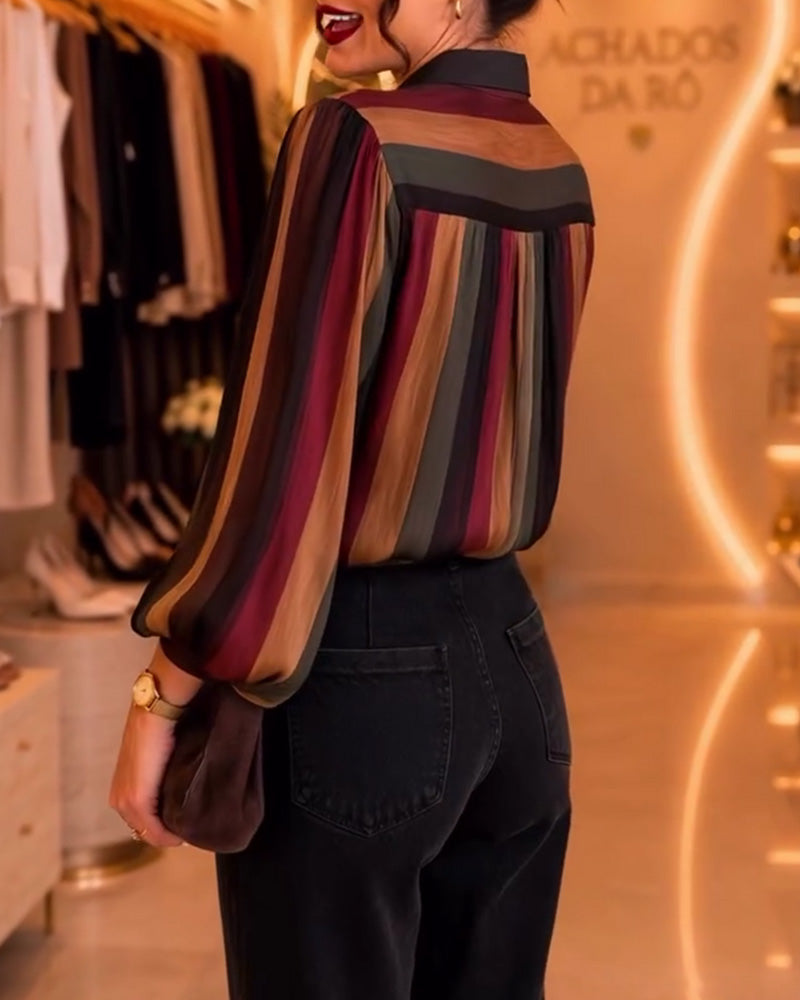 Blouse Rayure Rétro Manches Ballon