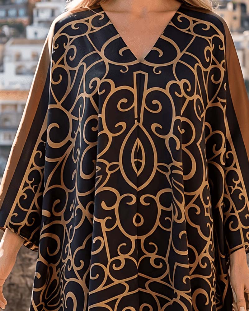 Robe Col En V Bloc De Couleur Asymétrique Lâche