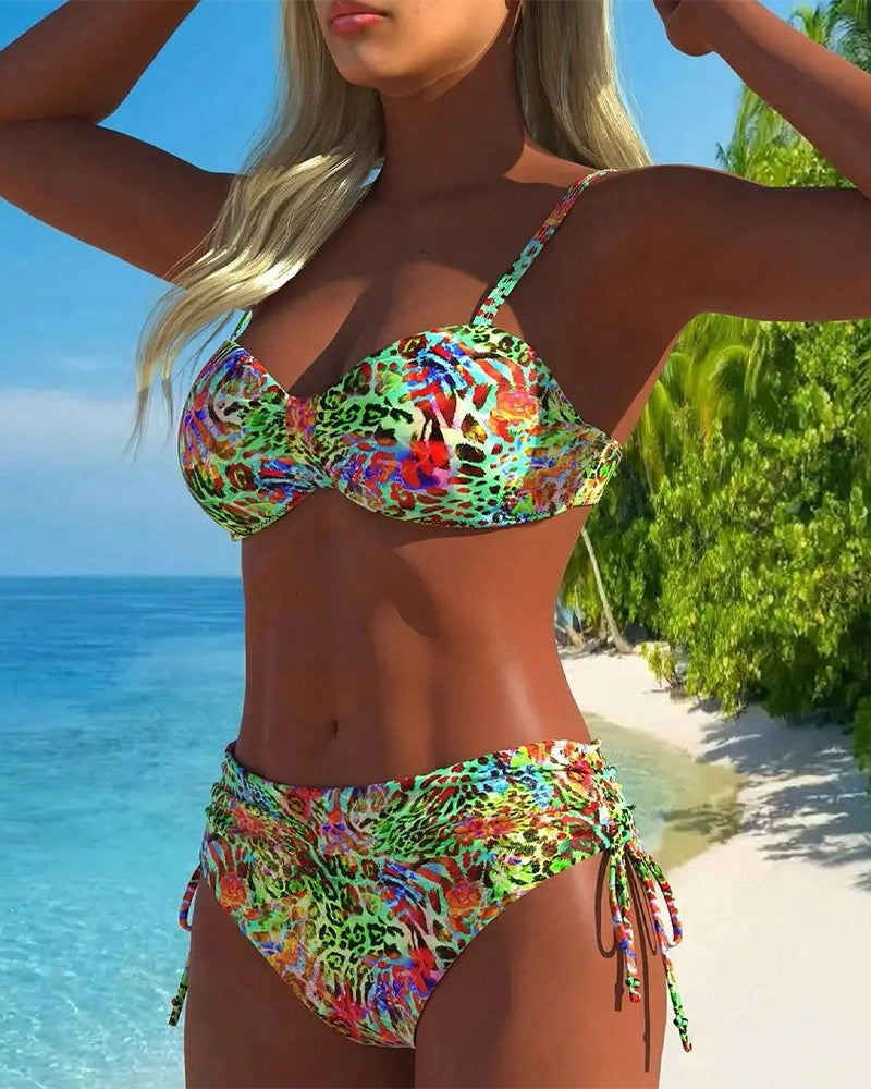 Maillot de Bain en Deux Pièces Accrocheur avec Motif Léopard