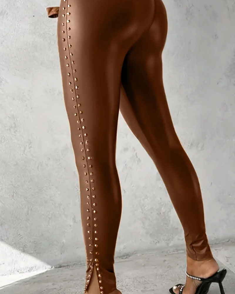 Pantalon Taille Haute Fente Jambe Étroite