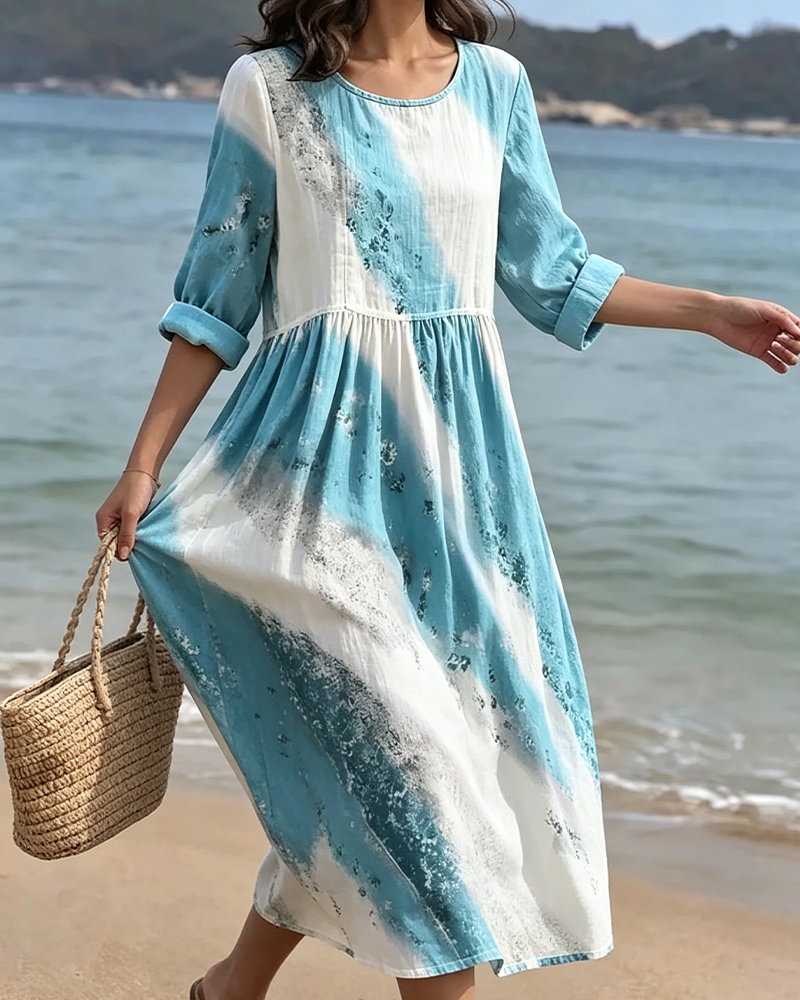 Robe Col Rond Bloc De Couleur Rayure