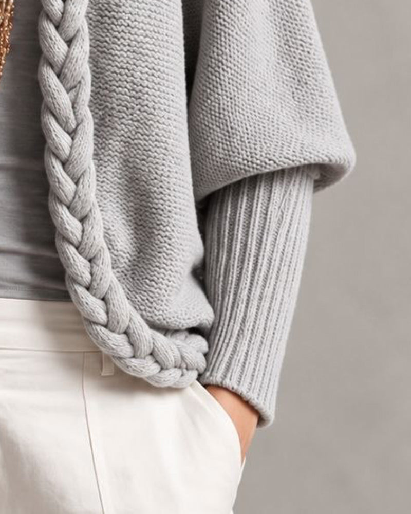 Cardigan Manche Lanterne Tricot Torsadé Pull