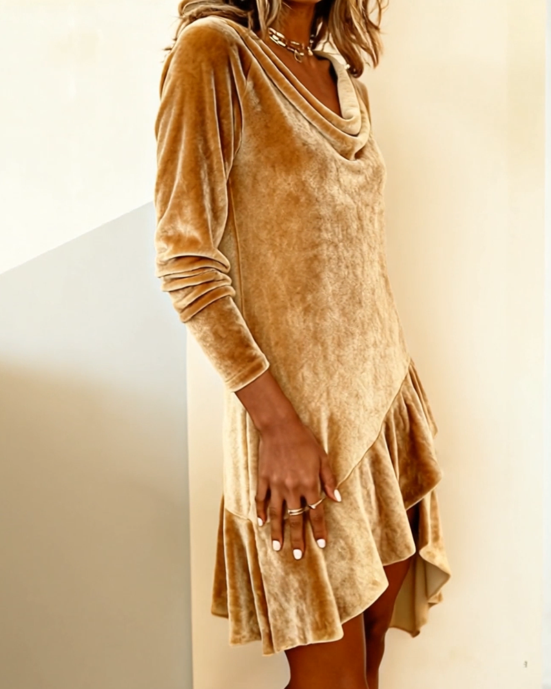 Robe Col Détaché Ruchée À Panneaux Velours