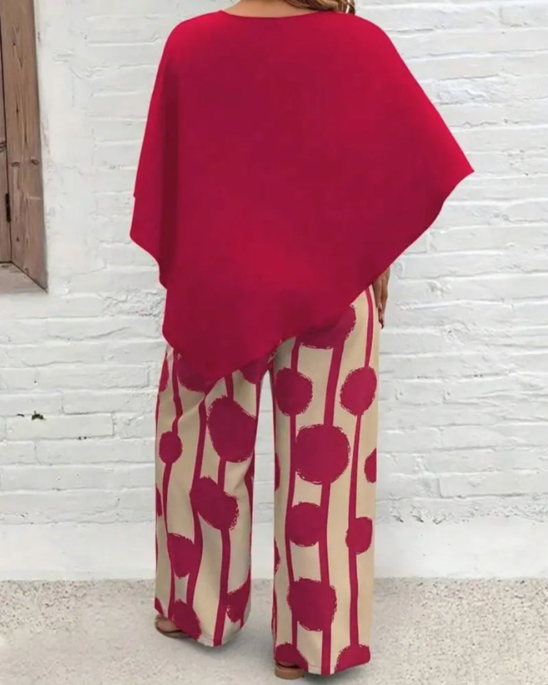 Ensemble Haut Style Cape Et Pantalon Large Imprimé