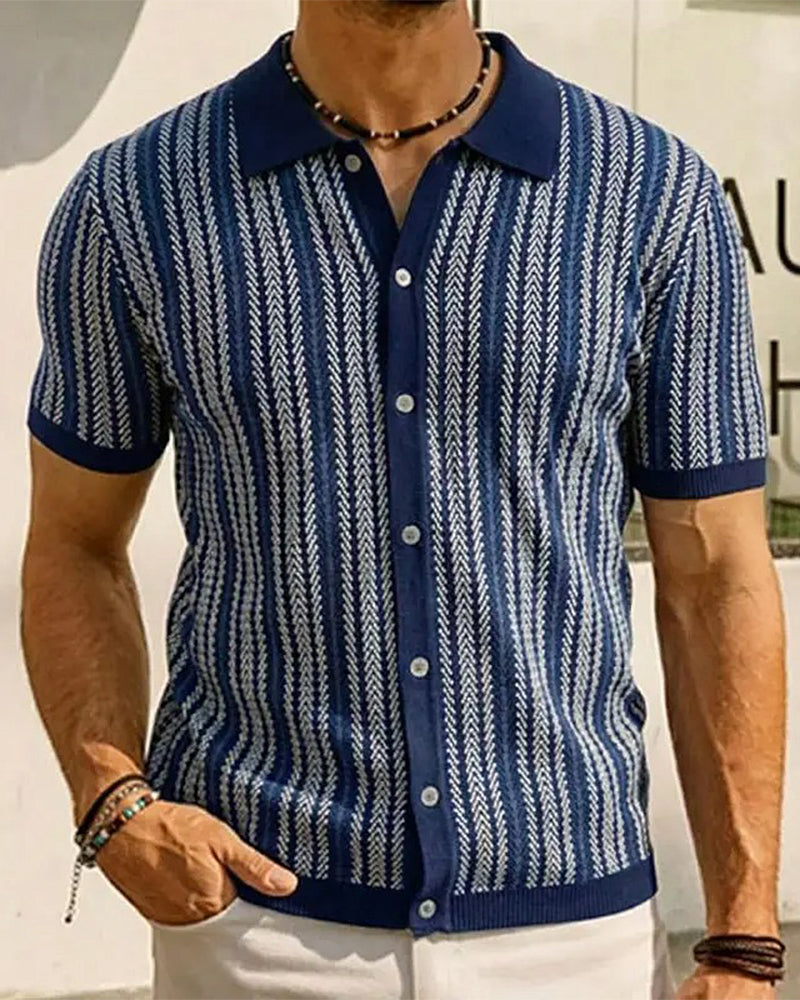 T-Shirt Revers Homme Manches Courtes Bouton