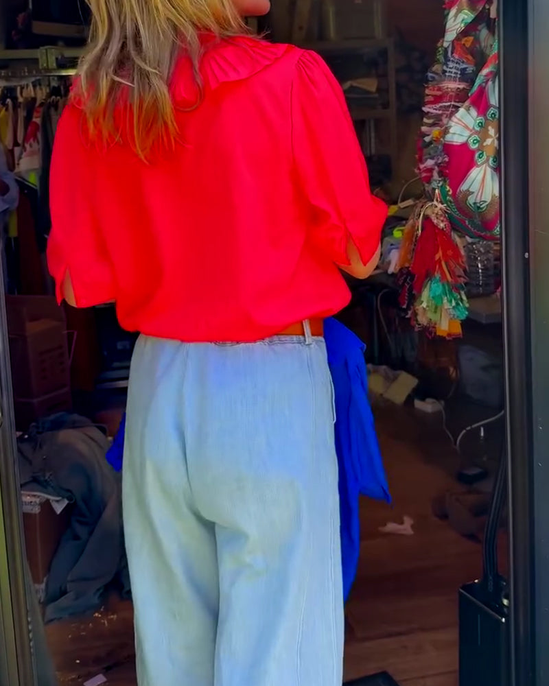 Blouse Décontractée Volant Confort Courte