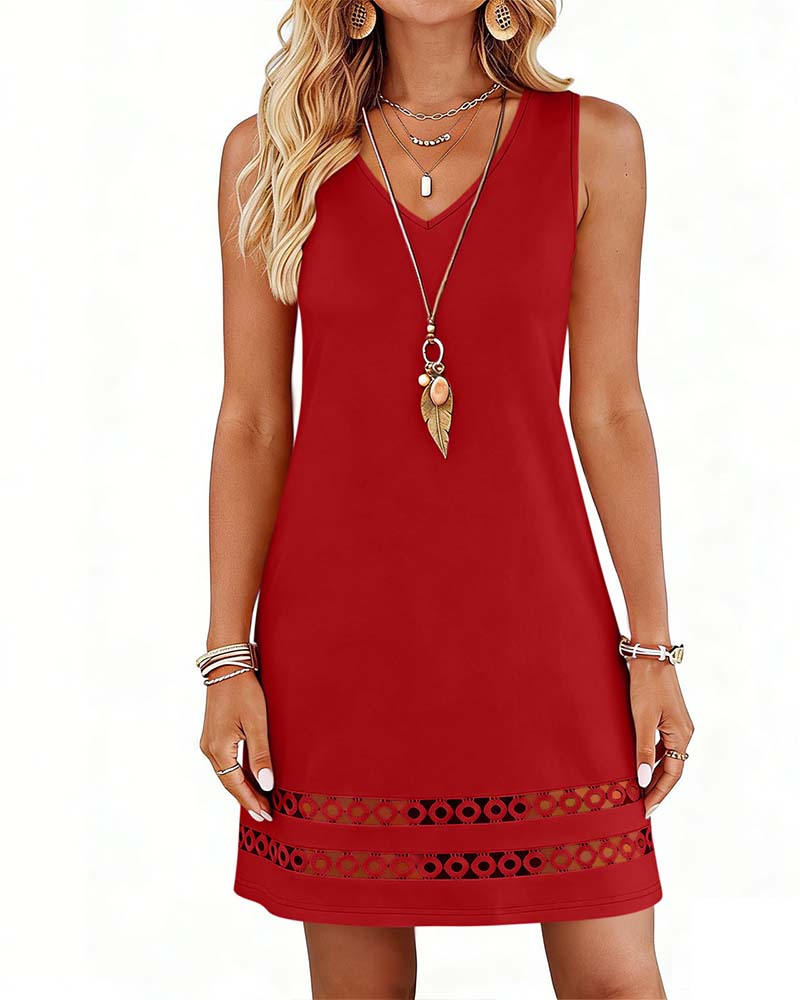 Robe Col V Sans Manches Évidé Uni