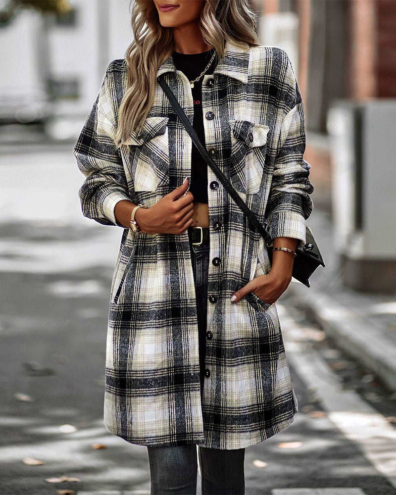 Chemise décontractée à imprimé écossais avec poche