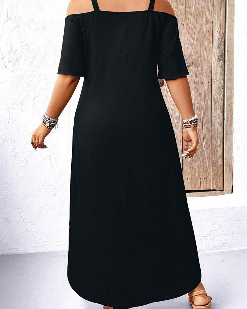 Robe Unie Col En V Épaules Dégagées Longue