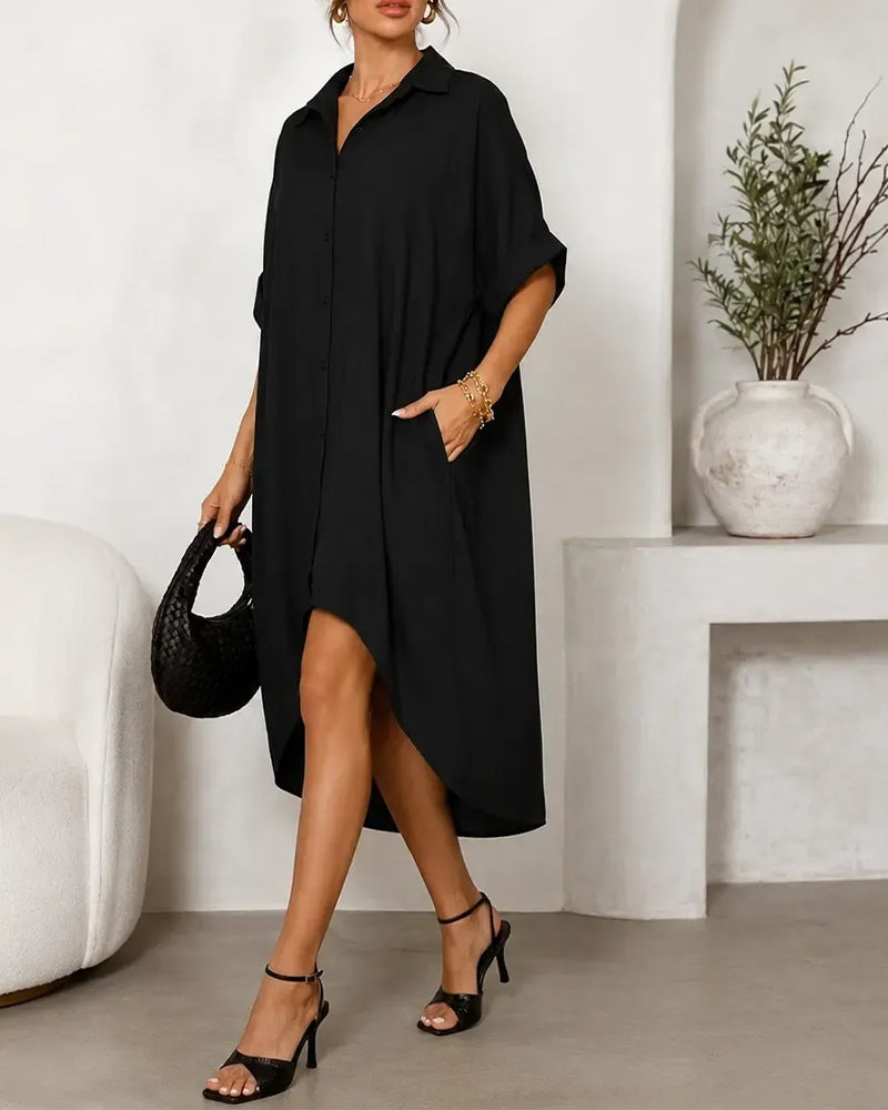 Robe Revers Col Bouton Irrégulier