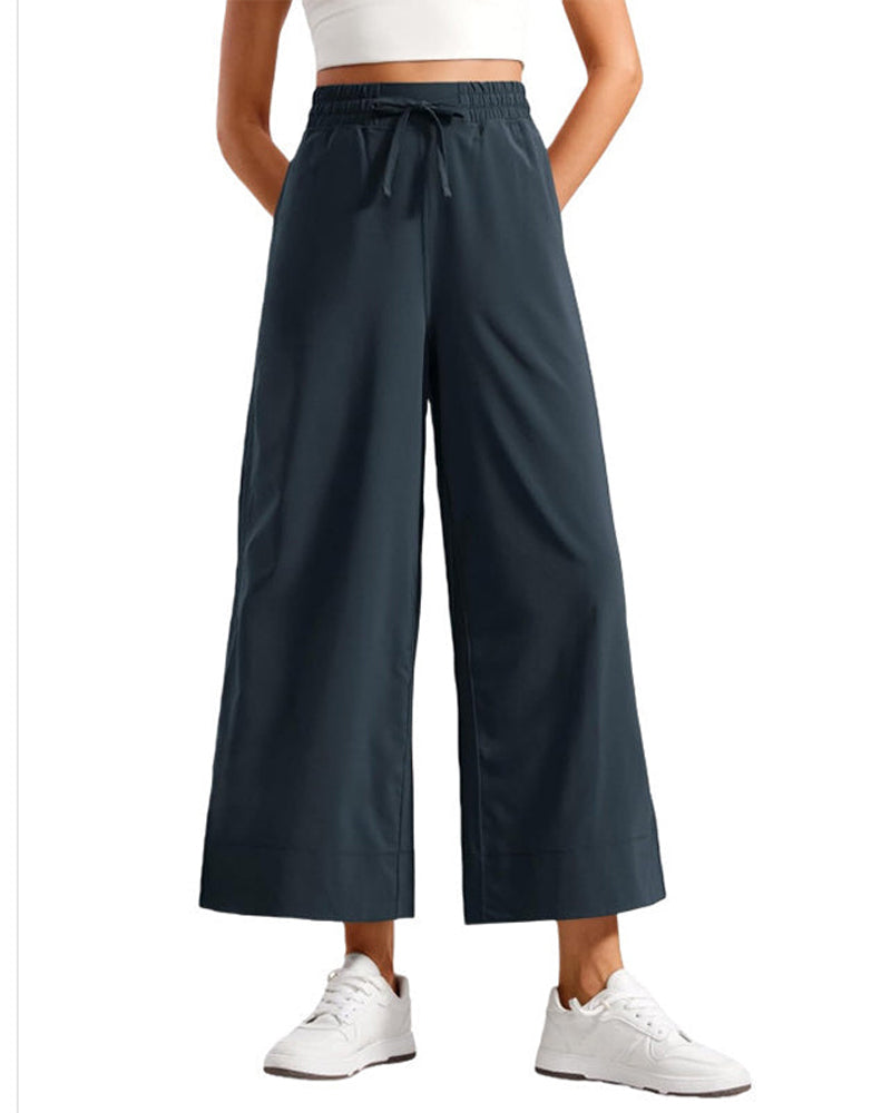 Pantalon Taille Haute Jambe Large Avec Fente Latérale