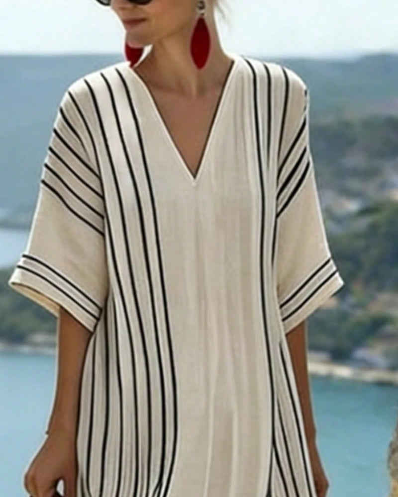 Robe Off White Noir Rayure V Encolure