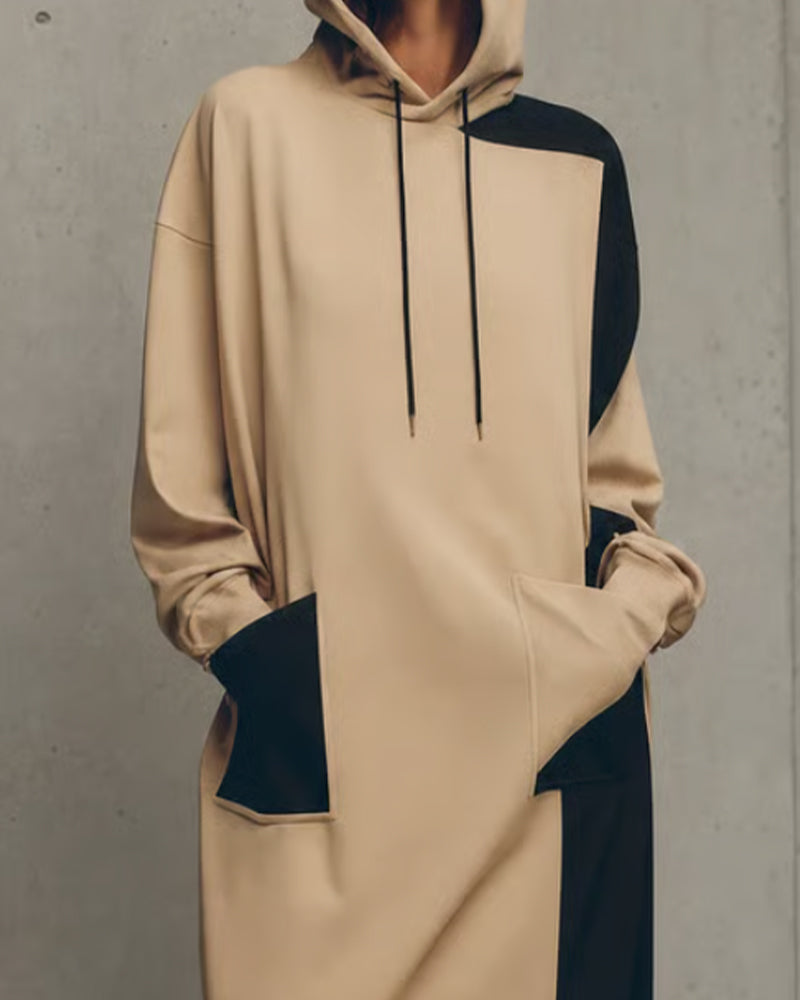 Robe Contraste Capuche Poche Cordon