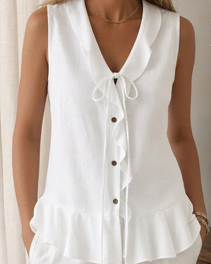 Tank Top Volant Cravate Sans Manches