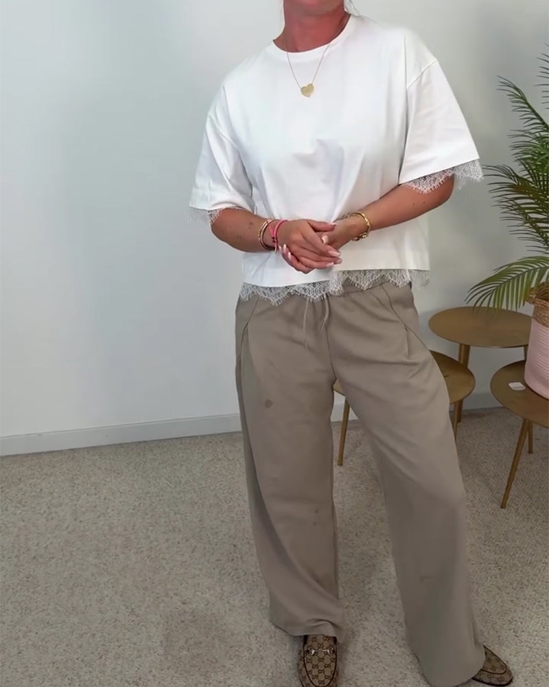 Blouse Dos Fente Dentelle Manche Courte