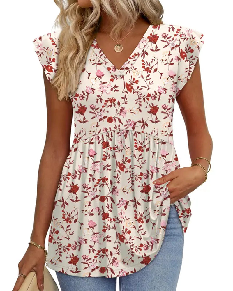 Blouse Aquarelle Florale Col-V Babydoll