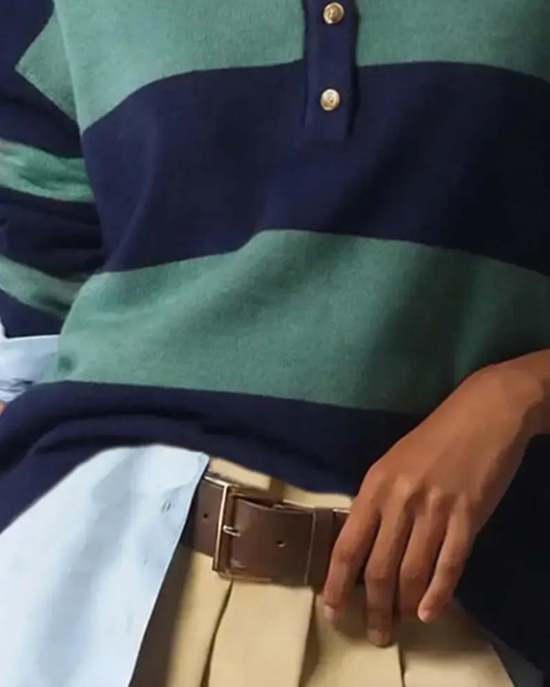 Pullover À Larges Rayons À Boutonnage Revers