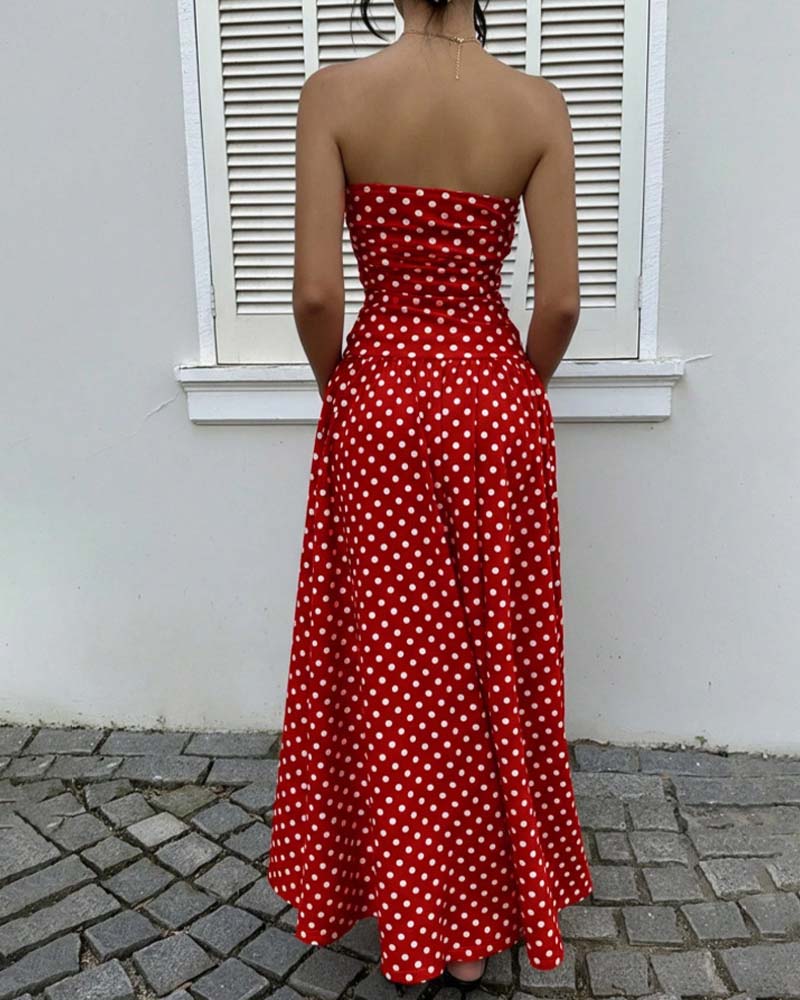Robe Bandeau À Pois Ligne A Longue