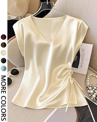 Blouse Sans Manches Col V À Cordon