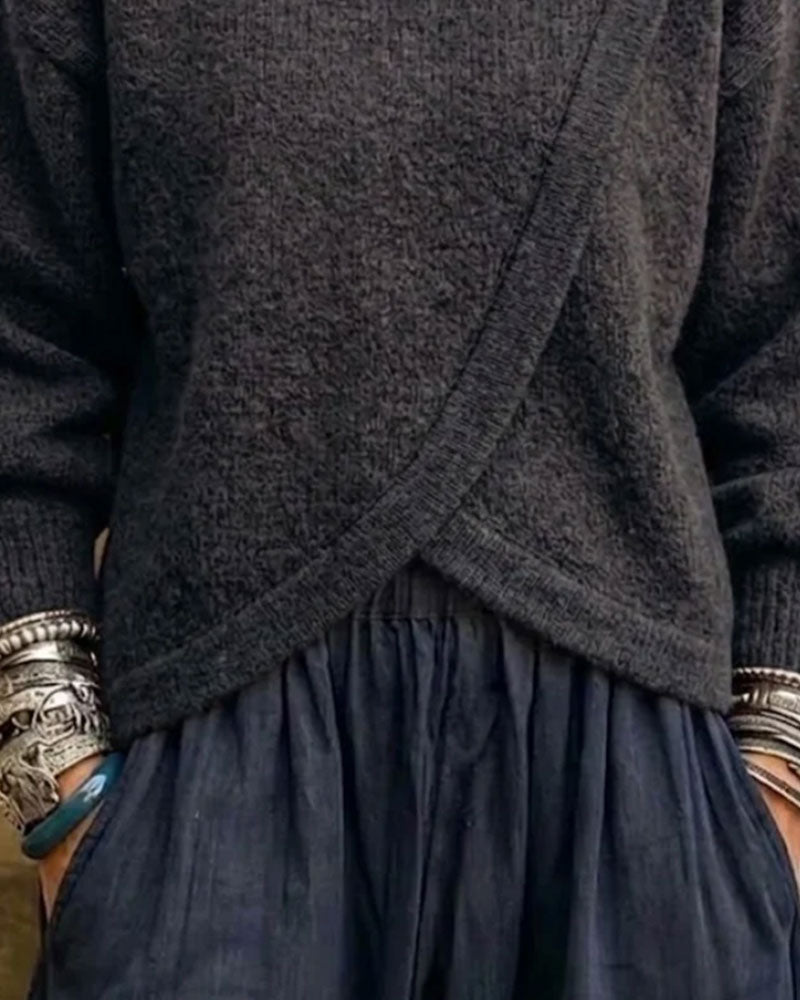 Pull Col Roulé Croisé Boutonné