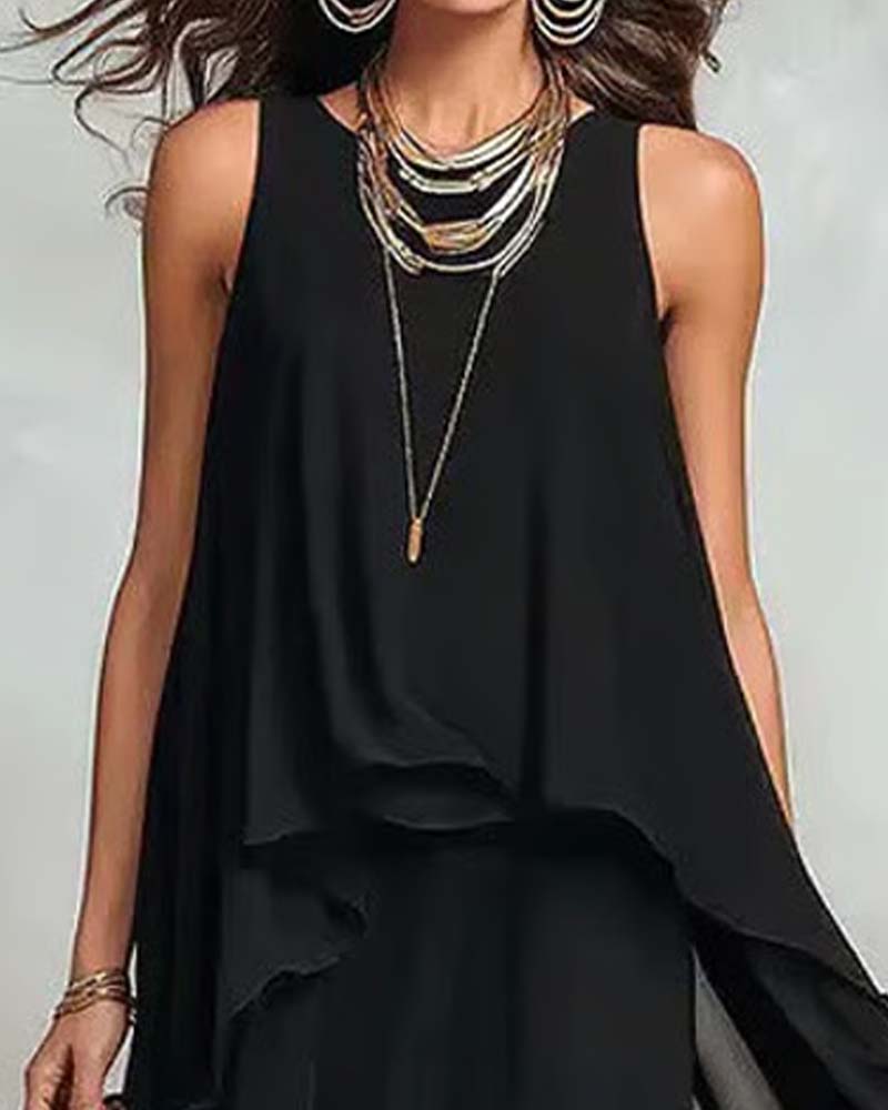 Robe Col Rond Sans Manches Chiffon Irrégulière