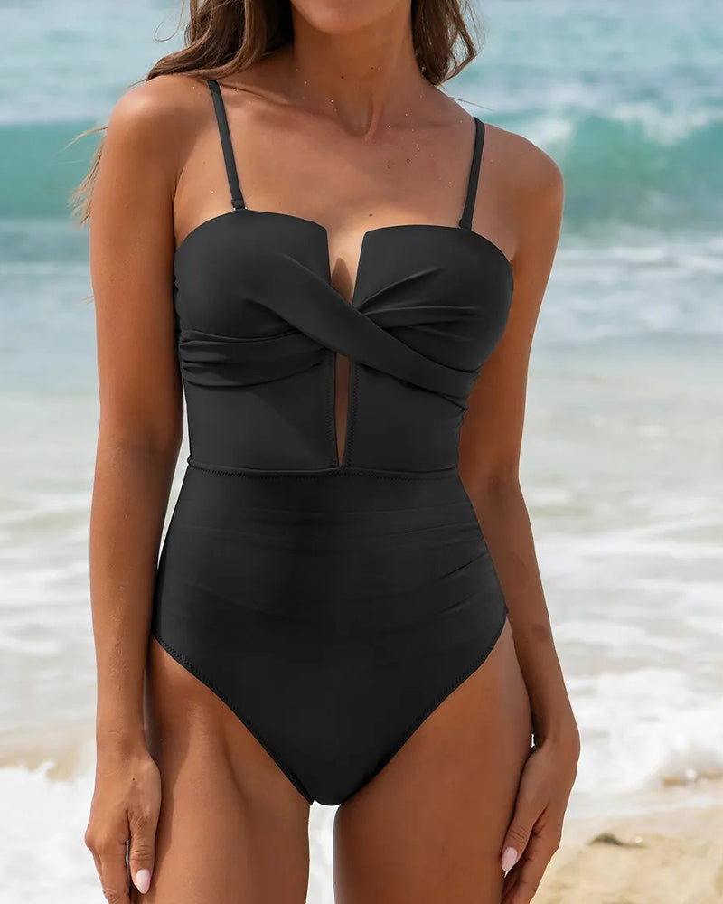 Une-Pièce Bretelle Croisée Patchwork Maillot De Bain