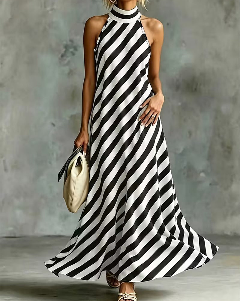 Robe Sans Manches Col Mock Rayée