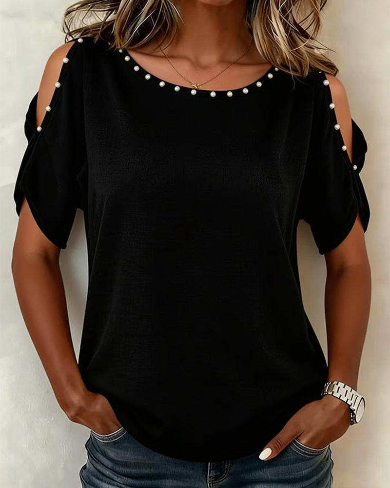 Chemisier Off-Shoulder Manche Courte Encolure Ronde