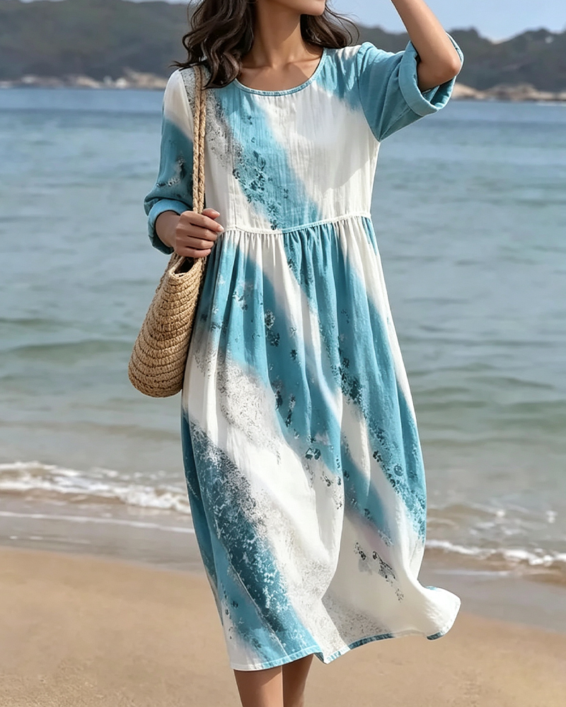 Robe Col Rond Bloc De Couleur Rayure