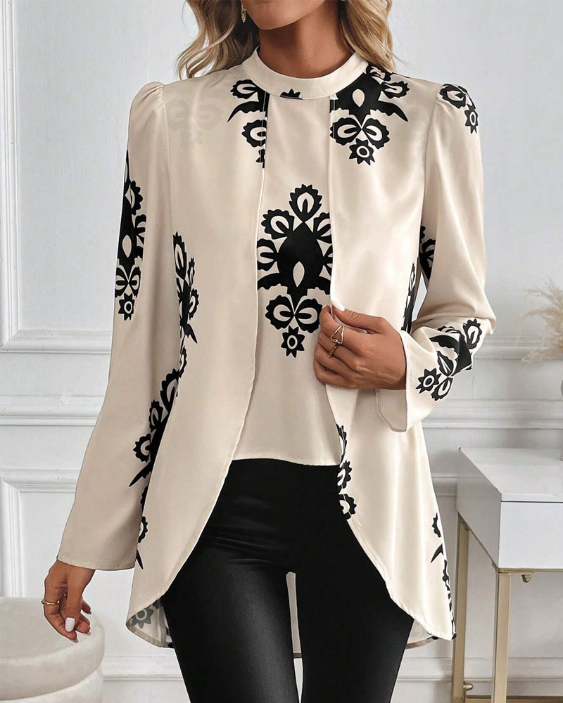 Blouse Manches Bouffantes Imprimé Irrégulier