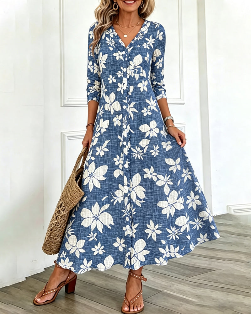 Robe Col V Florale Chemise