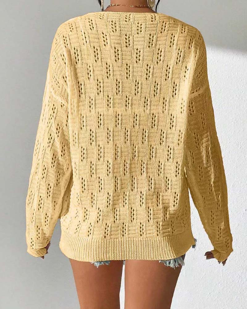 Pullover Motif Ajour Épaule Descendue