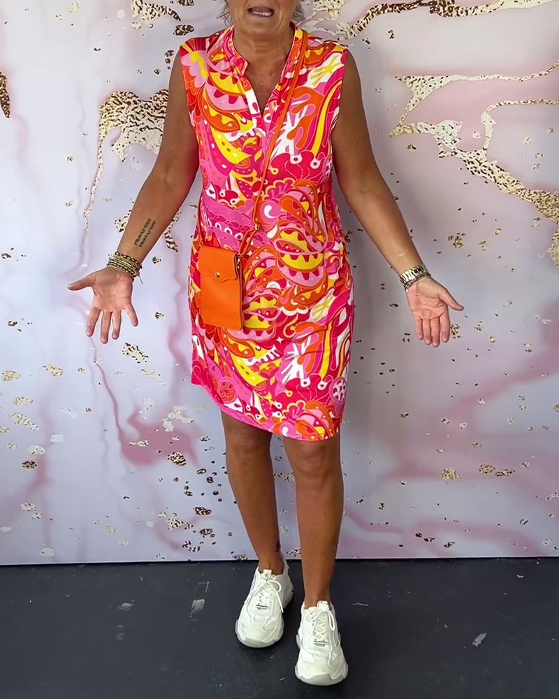 Robe élégante imprimée sans manches col V