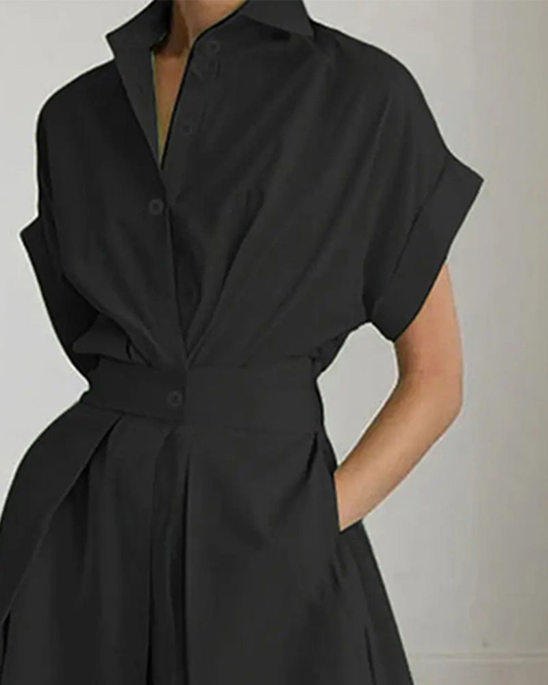 Robe A-Ligne Attache Taille Haute Bouton