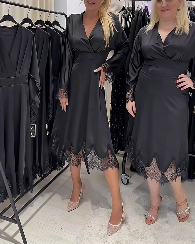 Robe Sexy À Col En V Et Patchwork