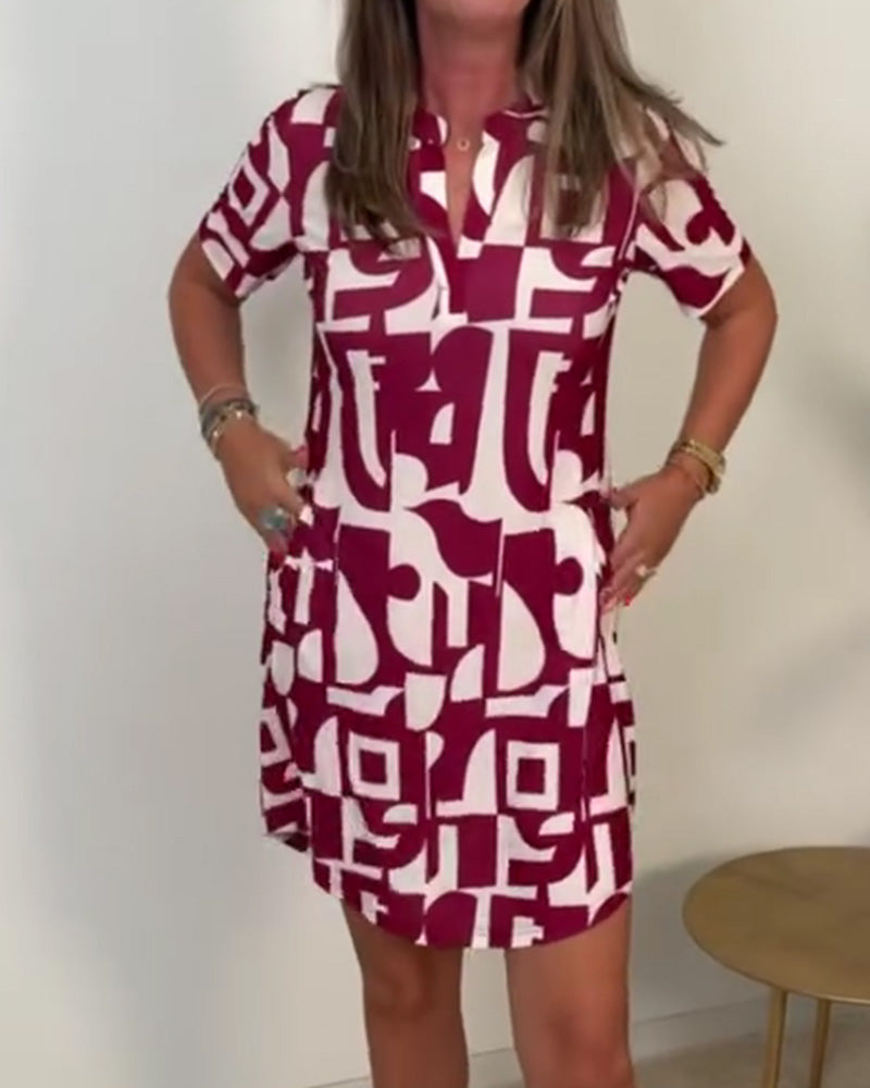 Robe Imprimé Géométrique Manches Courtes Mini