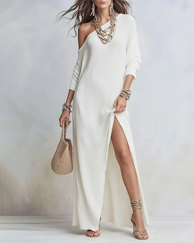 Robes Off-Shoulder Manches Courtes Fente Longue