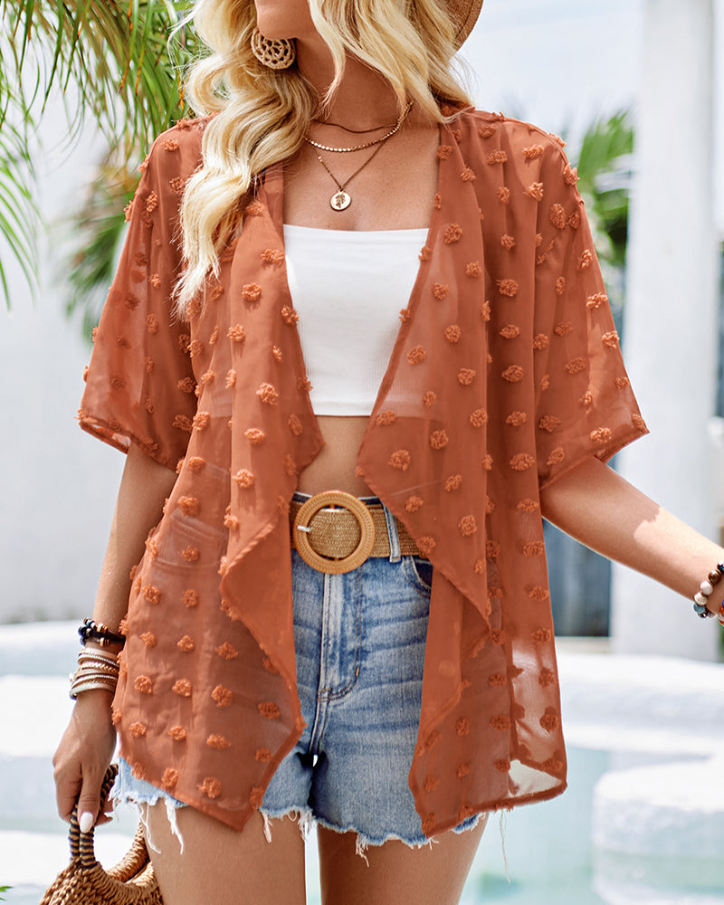 Pardessus fin à manches mi-longues en jacquard de couleur unie