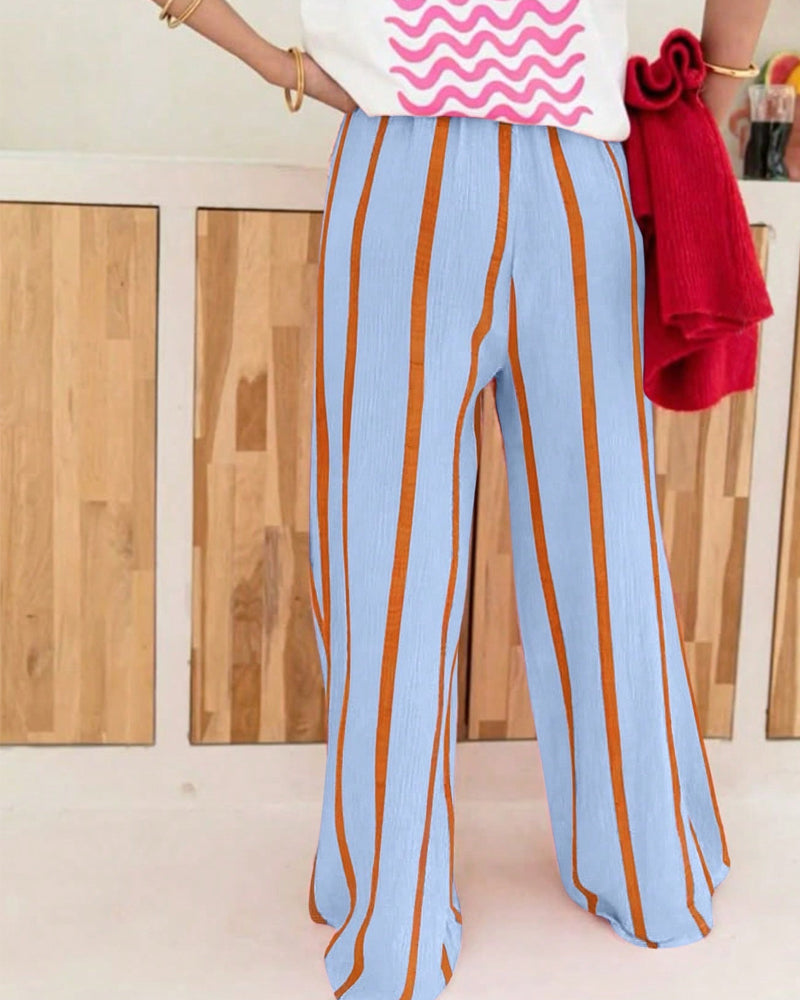Pantalon Rayure Poche Coupe Loose Jambe Droite Long