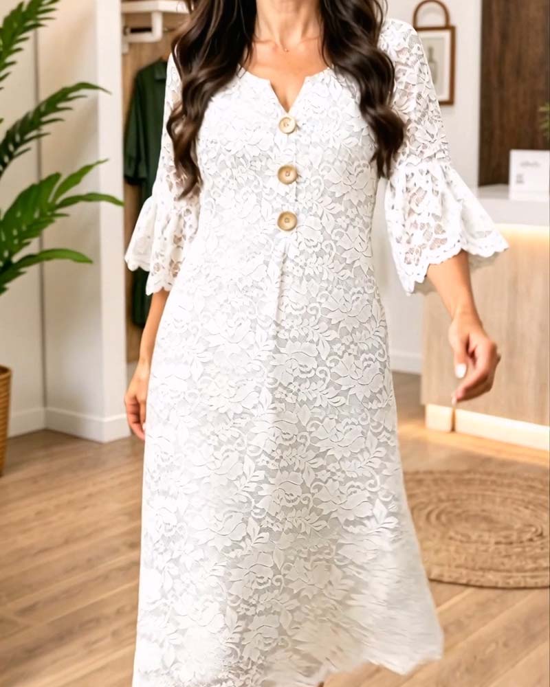 Robe Dentelle Manche Évasée Ligne A