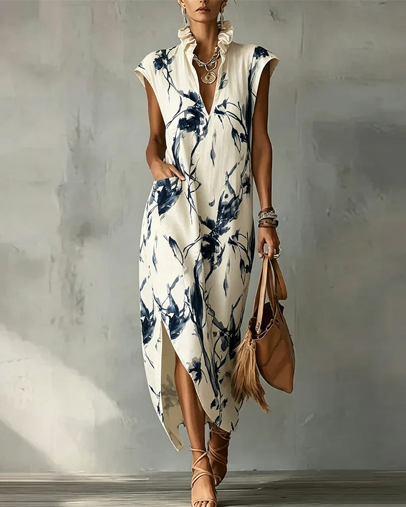 Robe Bleu Encre Col Montant Sans Manches