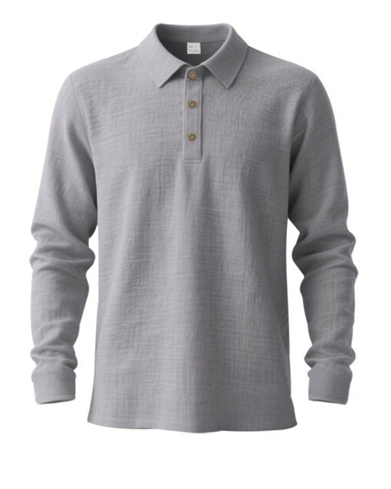 Chemise Homme Légère Coupe Ample Lin Manches Longues Polo